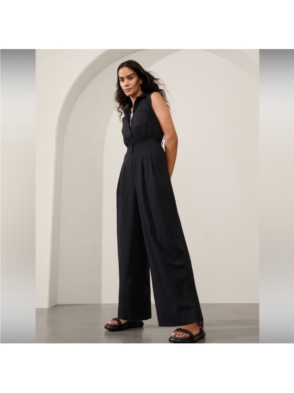 Athleta Sleeveless Black Wide-Leg Jumpsuit
